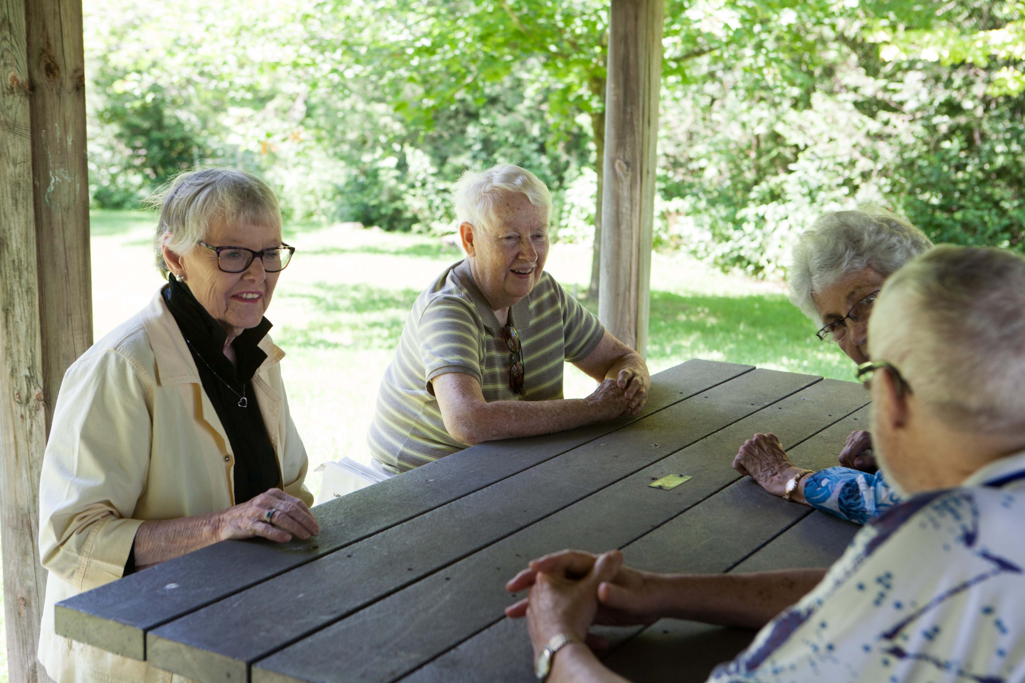seniors at a picnic table